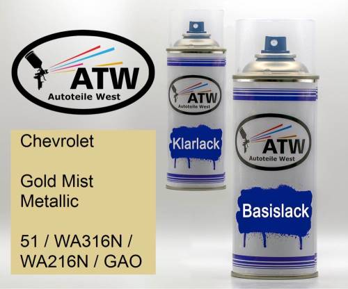Chevrolet, Gold Mist Metallic, 51 / WA316N / WA216N / GAO: 400ml Sprühdose + 400ml Klarlack - Set, von ATW Autoteile West.